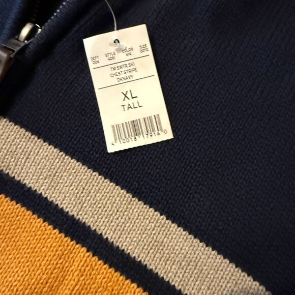 Eddie Bauer XL Tall Mens Navy Yellow Striped 1/4 Zip Sweater 100% Cotton - Picture 2 of 11